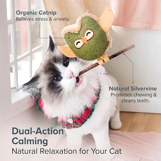 Tails & Tales Cat Toys Owls, Catnip & Silvervine Plush, Bite-Resistant & Soft Interactive Toys for Indoor Cats & Kittens, Reduces Stress & Encourages Activity, Pack of 4
