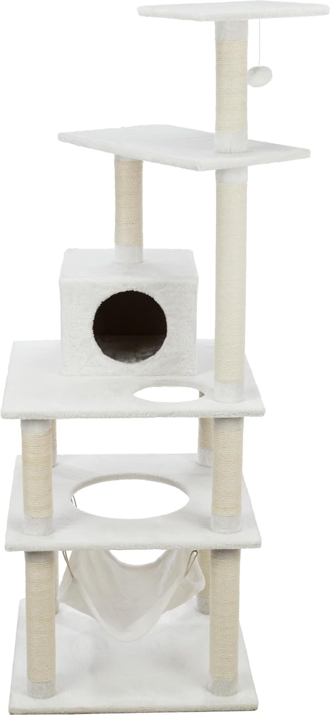 TRIXIE Abby 63.5" Cat Tower, 4-Level Sisal & Plush Cat Tree, Cat Scratcher, Condo, Hammock, Platforms Dangling Cat Toy