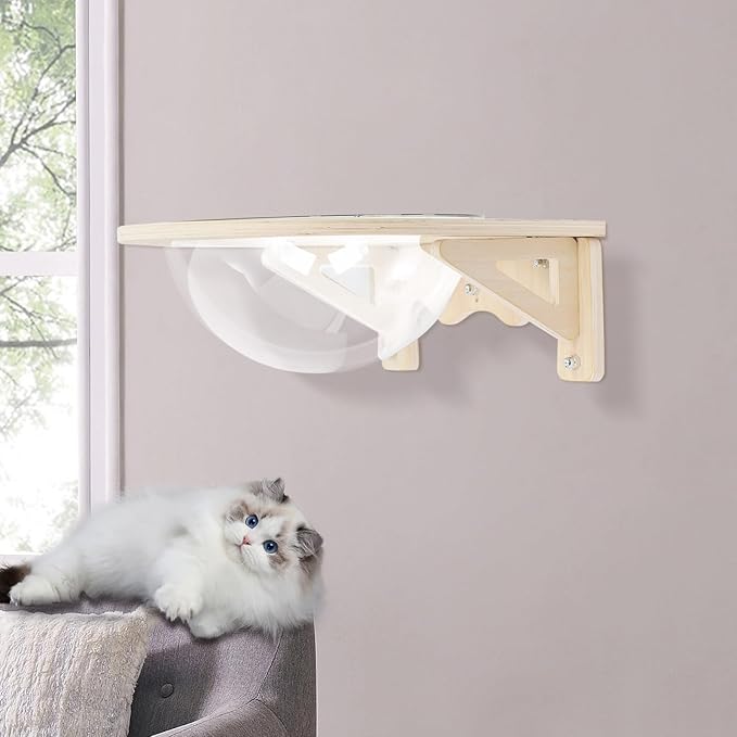 Wooden Cat Hammock, Clear Space Capsule Cat Bed, Wall-Mounted Kitten Walls Shelves Kitty Beds Small Pets Beds, Cats Toy Perch House for Sleeping, Playing, Climbing and Lounging