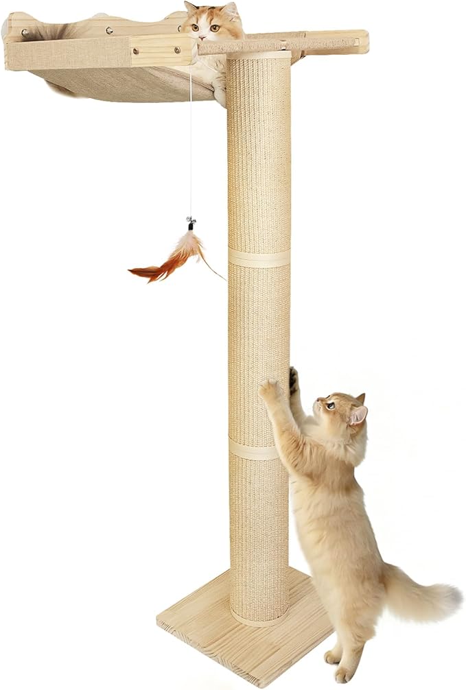 Cat Window Perch Hammock with 3-Piece Detachable Roman Column Sisal Scratching Posts, Drill-Free Suction Cup Mount, Extra Large for Large Cats & Maine Coons, 60 LBS Capacity