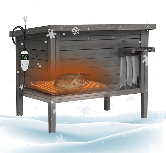 GDLF Outdoor Feral Cat House Heated Cat Shelter with 100% Insulated All-Round Foam Weatherproof for Multiple Felines 34.5"X21.5"x27.2"