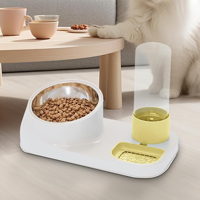 Automatic Cat Feeder and Water Dispenser, 2-in-1 Non-Slip Stainless Steel Pet Bowl for Dry Food & Water, Ergonomic Design for Natural Eating Posture, Easy Clean Dog Cat Puppy Food Container