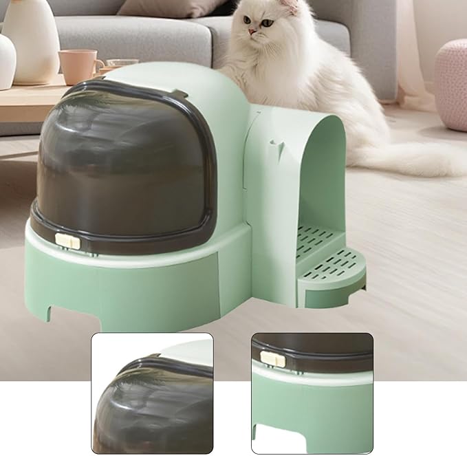 Enclosed Cat Litter Potty with Lid for Indoor Cats Kitten, Anti Splashing, Slide Out Litter Tray, Hygienic Odor Control, Space-Saving Design- Green