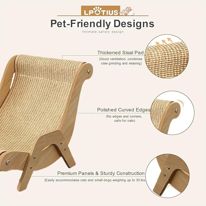 Elevated Cat Bed with Wooden Frame, Natural Hemp Rope, Scratch-Resistant Pet Lounger for Indoor Cats, Breathable Kitty Nap Furniture