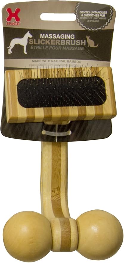 Hugs Pet Products Bamboo Massaging Slicker Brush for Pets, Small