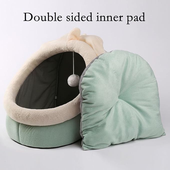 NatureMan Cat Beds for Indoor,Cat House with Hanging Cat Ball Toy,Kitten Tent House Removable Cotton Pad,Warm and Soft Pet Cat Supplies Kitten Small Dogs Pet Bed (Green, M)