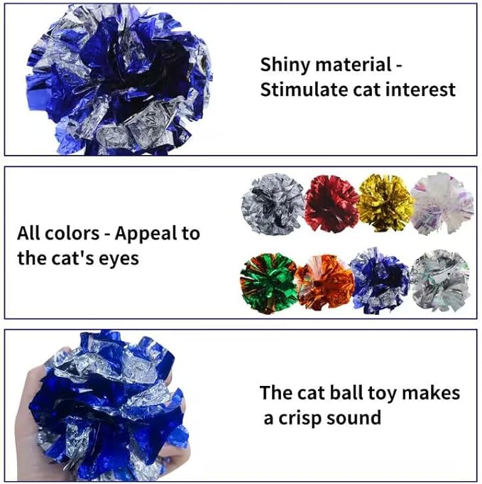 Andiker 3.54inch Mylar Cat Crinkle Balls, 4pcs Colorful and Sparkling Crinkle Ball Lightweight Easy to Carry Cat Ball Toy Interactive Cat Toys for Indoor Cats to Kill Time and Keep Fit (Single Color)