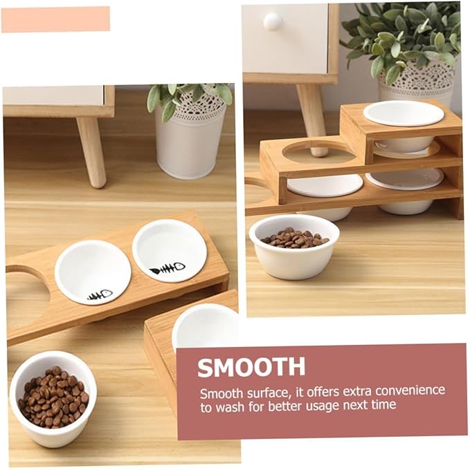 Elevated Frame Cat Food Bowl Set with 3 Ceramic Bowls for Cats and Dogs Multi-Function Pet Feeding and Watering Dish Wear-Resistant for Indoor and Outdoor Use