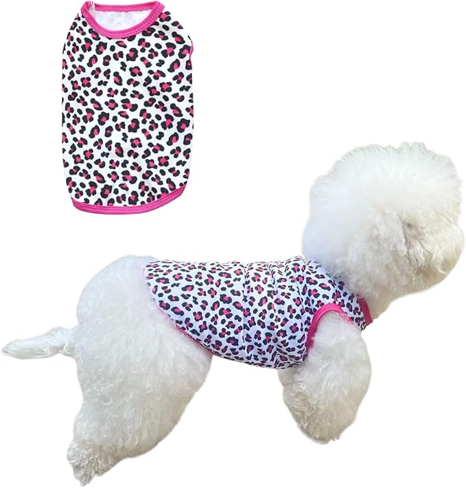 Pet Clothes, Leopard Print T-Shirt Puppy Cat Cotton Vest Clothing Apparel Spring Summer Breathable Sleeveless Harness Costumes for Small Dogs(XS,Rose red)