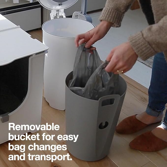 Modkat Premium Litter Keeper - Cat Litter Disposal (Includes Litter Scoop, 2X Bamboo Charcoal Filters, and 10x Recycled Waste Bags (White)