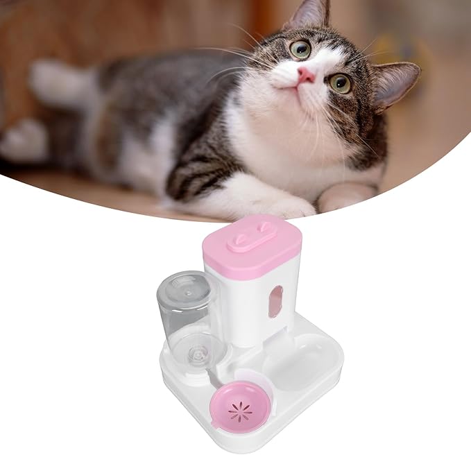 2 in 1 Automatic Cat Feeder and Water Dispenser, Large Capacity Self Feeding Dog Food Dispenser Gravity Food Bowl with 1l Water Tank for Multiple Pets (Roseate)