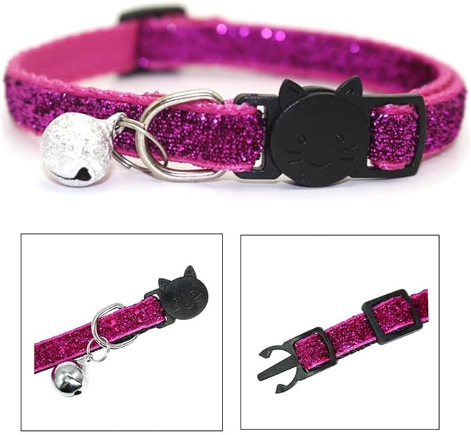 8 Pcs Quick Release Cat Collars Glitter Cat Collars with Bell Adjustable Mixed Colors Soft Velvet Collar Set Breakaway Cat Collar with Bell