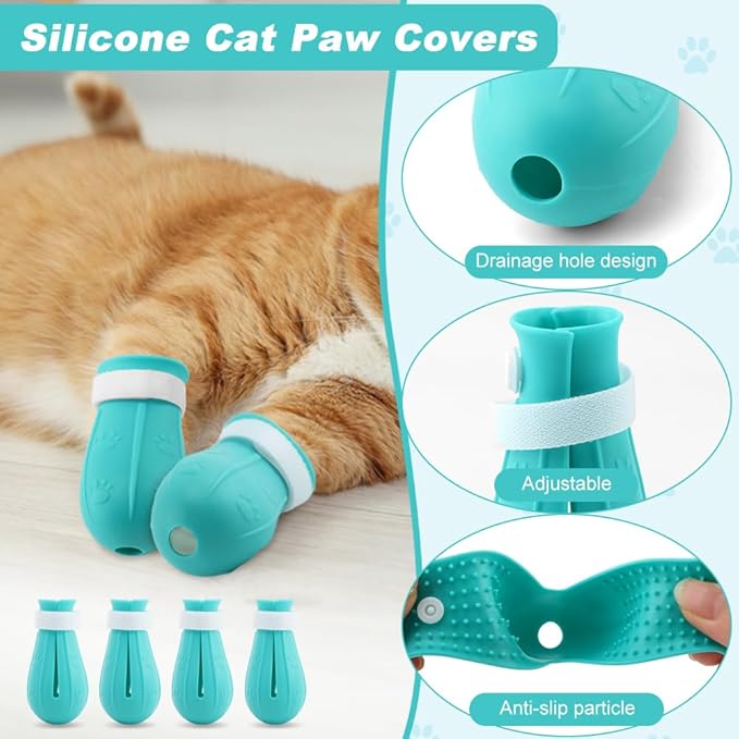 Cat Muzzle for Grooming, Adjustable Breathable Transparent Cat Astronaut Helmet with 4 Silicone Paw Shoes for Bath Nail Trimming(Size:M)