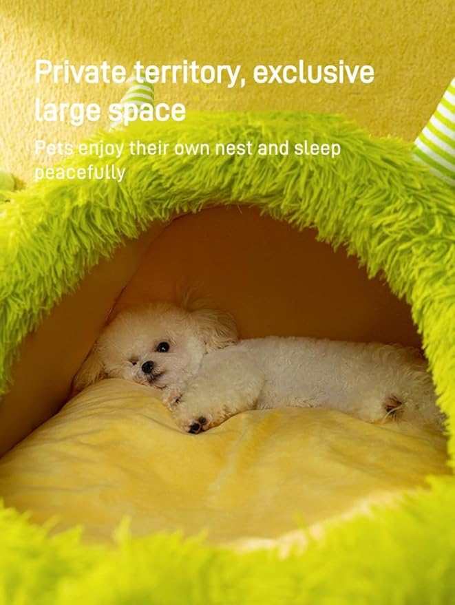 Autumn and Winter Cat Bed Semi-Enclosed Plush Warm Thickened Little Monster Cat Bed Indoor High Cushion Deep Sleep Dog Bed Small and Medium Dog Cat Bed Pet Bed (L,Pink)