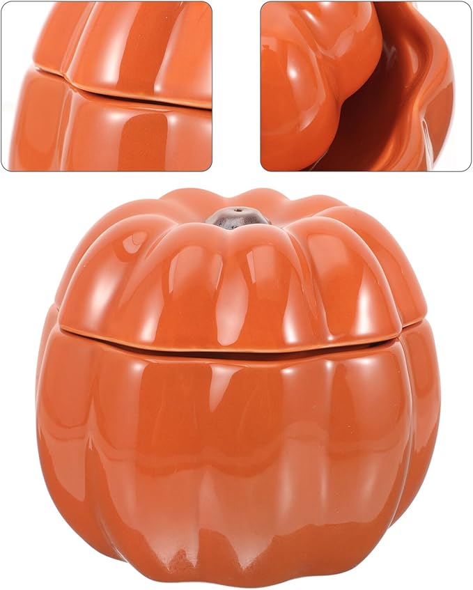Toddmomy Ceramic Pumpkin-Shaped Raised Pet Food Bowl Set, Elevated Orange Cat and Small Dog Feeding and Watering Bowls with Neck Protection for Puppies and Cats