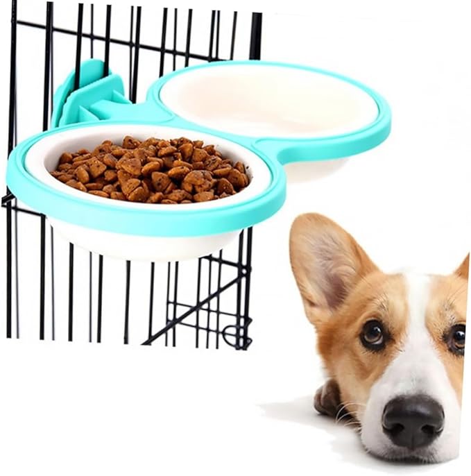 Sosoport 1pc Hanging Pet Double Bowls Large Pet Feeder for Cats and Dogs and Easy to Space-Saving Design for Convenient Feeding Cages