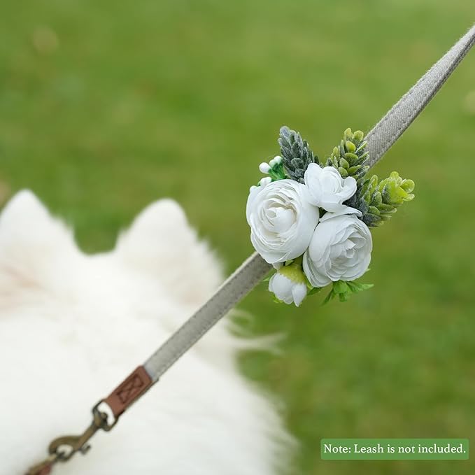 Pet Collar Flower Dog Wedding Flower Bow Tie Removable Floral Accessory for Dog Collar Elegant Rose Charm for Wedding Ceremony Puppies Cats Grooming, Pet Photo Prop (White)