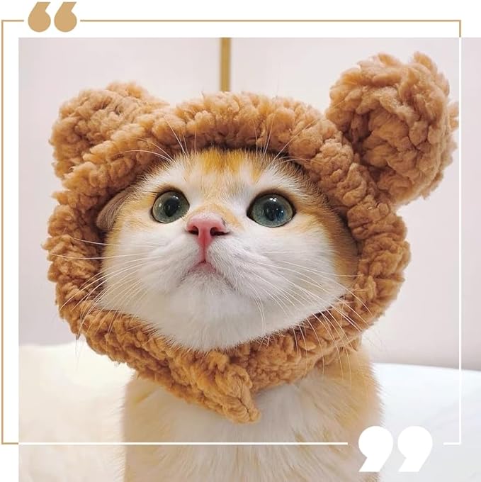 5 Pieces Cat Hat Adorable Cat Costume Outfit Bunny Hat with Ears Funny Mane Hat for Cats and Small Dogs Party Costume Accessory Headwear (Brown Bear-White Bear-Frog-Pear-Watermelon)-Not for Children