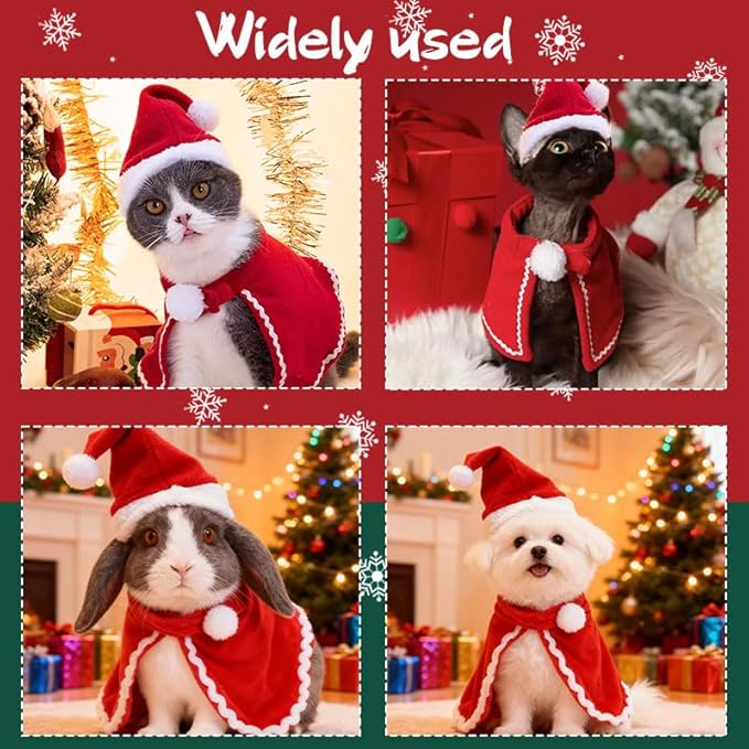 Pet Clothes for Cats Christmas Small Dog Costume Cape Shawl Christmas Hat for Rabbit Cat Holiday Outfit Apparel Dog Small Red Cloak Cat Santa Claus Suit Puppies Accessories Cap Pet Costume Photo Props