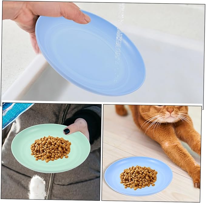 Beaupretty 4pcs Shallow Cat Food Bowls Set Wide Round Cat Dishes 20cm Whisker Friendly Feeding Plates for Kittens and Short-Legged Multi-Color Pet Feeding and Watering Supplies