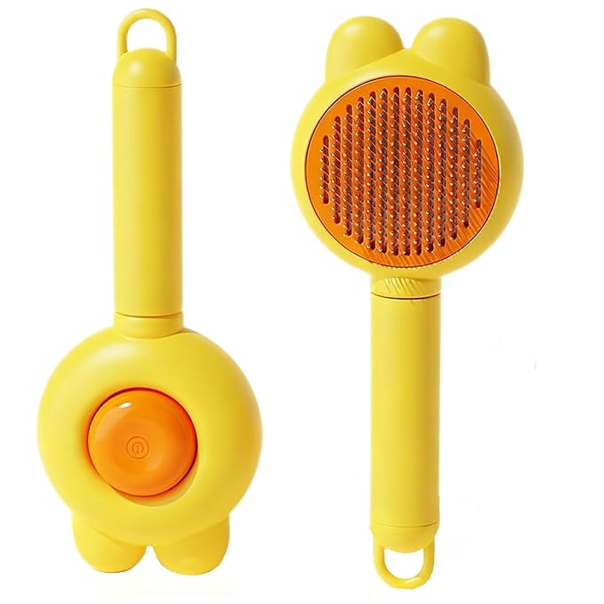 Flea Comb for Cats Dogs,Brush for Shedding Pet Hair Removal Comb Stainless Steel Massage Teeth,One-Click Hair Removal Yellow