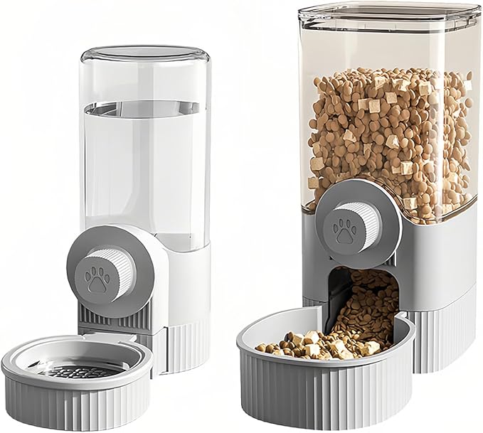 Automatic Pet Feeder and Water Dispenser Set for Small Dog Cat Puppy Rabbit (Grey)