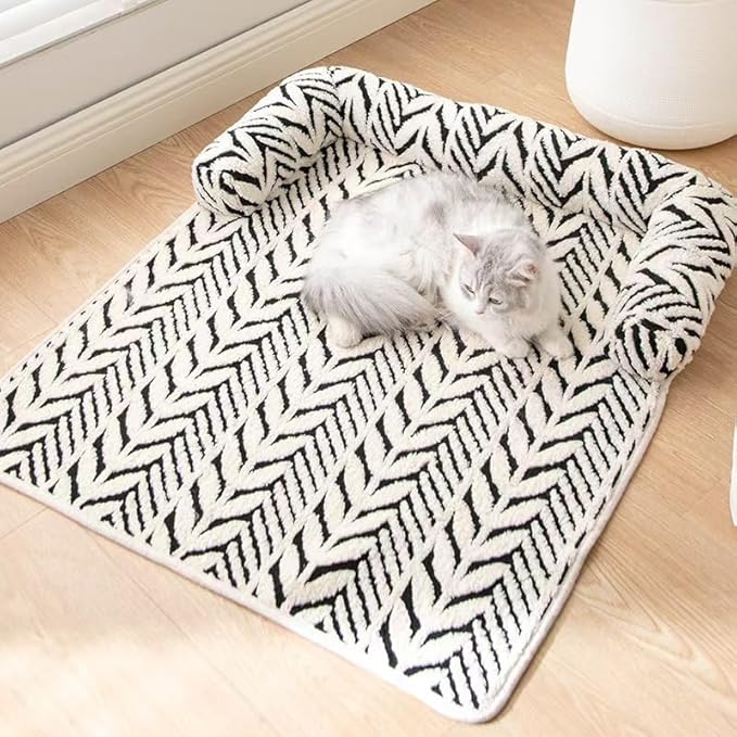 Calming Dog Bed Mats,Dog Couch Bed with Bolster, Dog Bed & Cat Bed for Sofa, Soft cat Couch Mat, Anti-Slip Furniture Protector Cover, Washable，for Small Dogs and Cats
