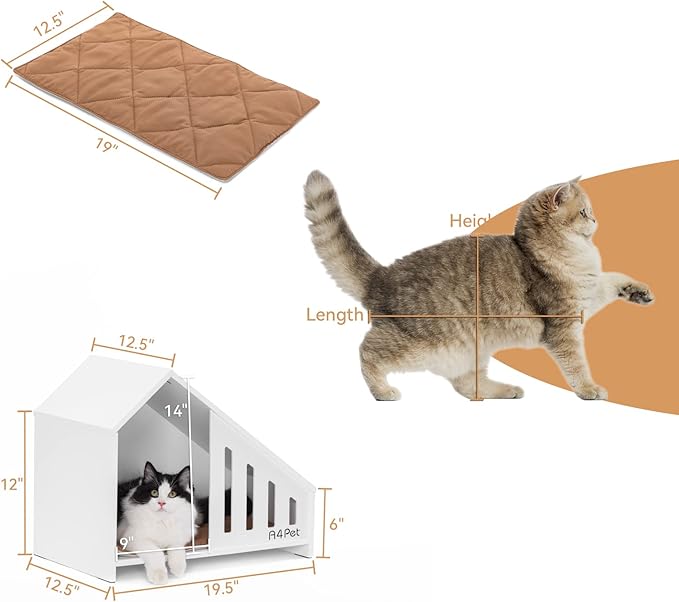 A4PET Cat House Wooden Cat Condo Cat Beds for Indoor Cats with Scrather Cushion with Non-Slip Silicone, Cat Furniture Pet House for Cats Small Dogs