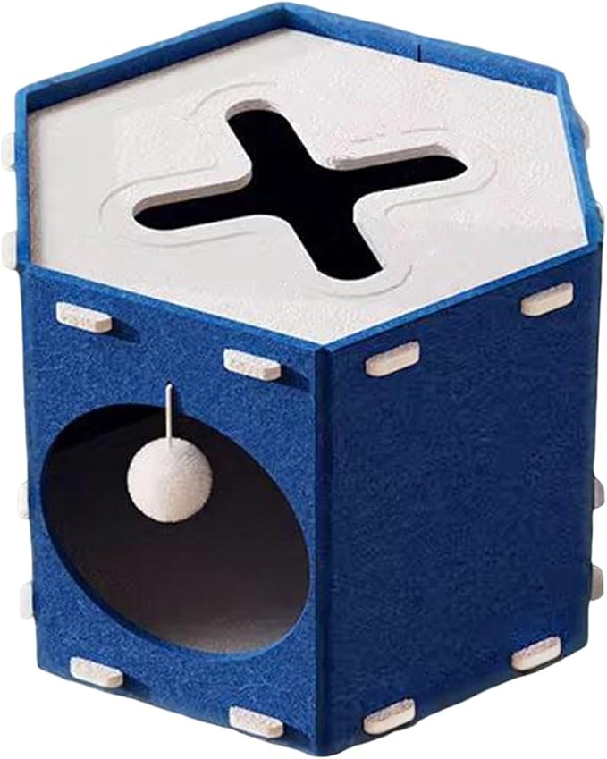 Cat House, Hiding Bed, Tunnel-Like Furniture, Scratch-Resistant, with Hole, Foldable, Stable Construction, Encourages Exercise, Suitable Fo, Blue