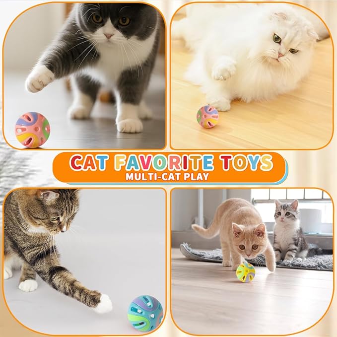 Colorful Cat Toy Balls with Bell 6PCS, Interactive Hollow Design, Plastic, Training Exercise Toy(2 in 1 2P)