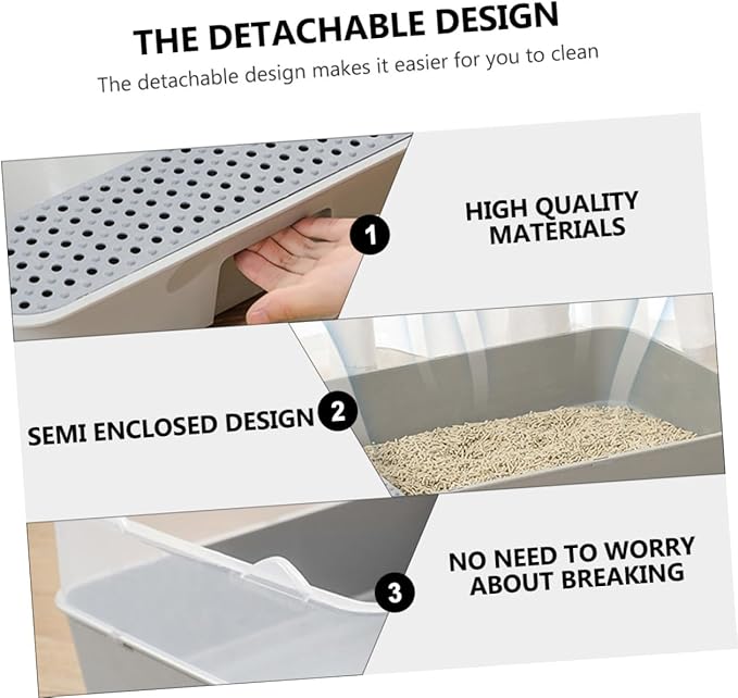 Semi-Enclosed Cat Litter Pan Toilet, Detachable Anti-Splash Durable Polymer Kitten Litter Box, Small Grey Potty for Indoor Cat Housebreaking