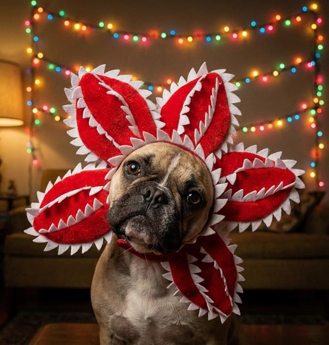 Asix Toy Demogorgon Carnivorous Flower Hat for Dog Cat, Adjustable Pet Costume for Photos and Cosplay Parties, Soft Pet Accessory with Comfortable Fit (S)