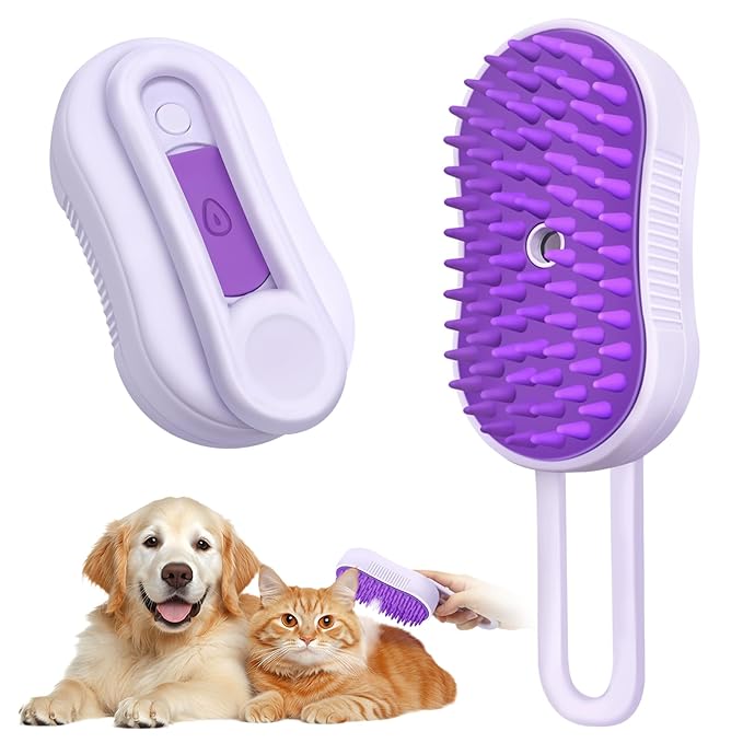 Cloud Care Cat Brush, 4-in-1 Self-Cleaning Pet Steam Brush with 360 Rotating Arm for Shedding, Long and Short Hair Cats and Dogs
