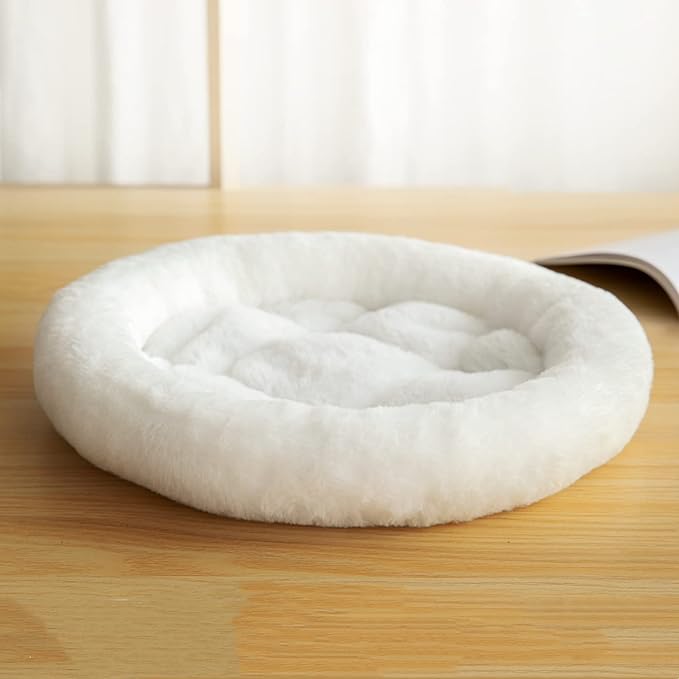 SHENGOCASE 14" Fluffy Faux Fur Cat Tree Tower Replacement Bed Cushion Pillow with Hook Tapes, Round Donut Cuddler Cat Dog Bed for Desk Table
