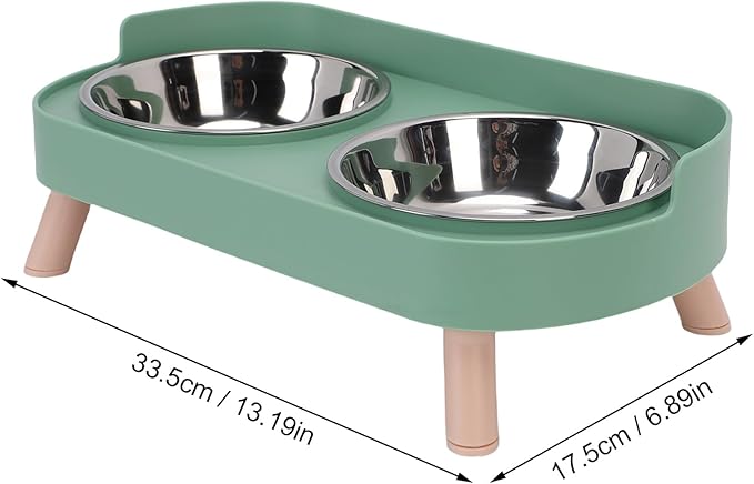 AYNEFY Elevated Cat Bowl,Tilt Proof Stainless Steel Integrated Double Elevated Pet Water Food Bowl Raised Cat Food and Water Dish for Cats and Small Dogs (Avocado Green)