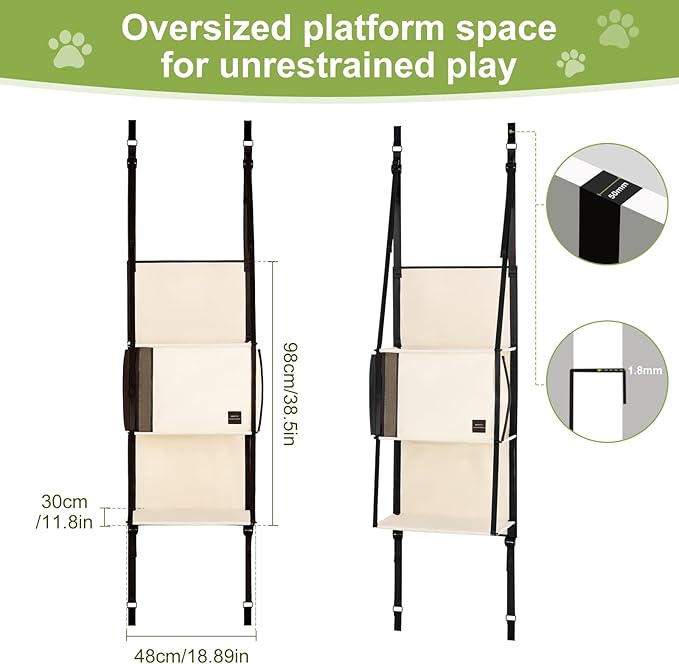 Door Hanging Cat Tree - Hanging Cat Climber 3-Tier Indoor, Door Mounted Collapsible Perch Hammock Bed, Tool-Free Assembly