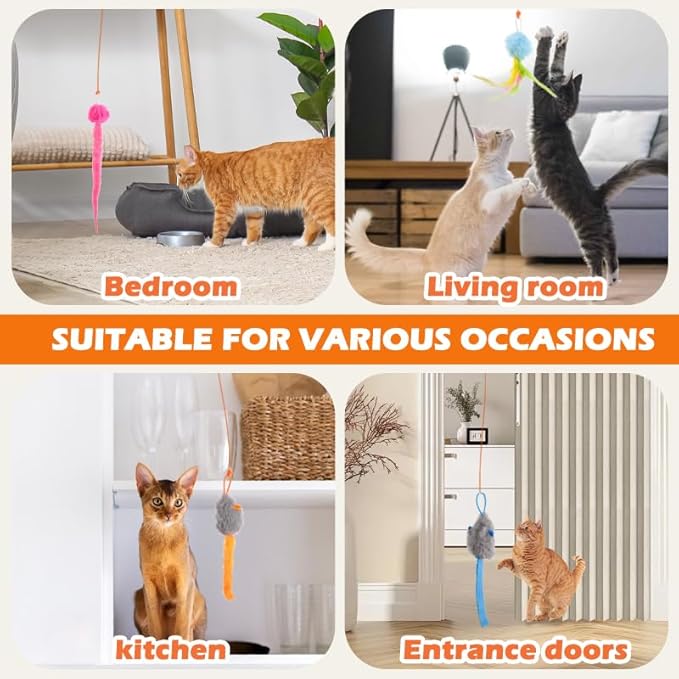 Rechargeable Electric Cat Teaser – Interactive Door Clip Teaser for Cats, 2 Motion Modes (360° Spin & Irregular Jumping), Smart Auto Cat Toy for Exercise & Fun (Orange)