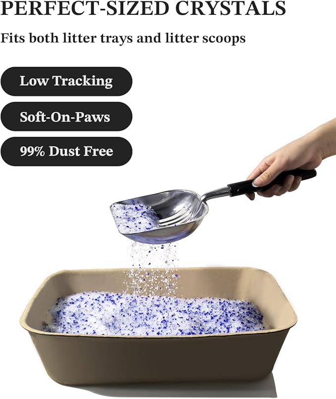 LMJP Crystal Cat Litter with Powerful Odor Control, Non-Clumping, Lasts Up to 4 Months, 17.2lb, Rapid Water Absorption, Unscented & Low Tracking Lightweight Blue & White Silica, 4 Pack of 4.3lb