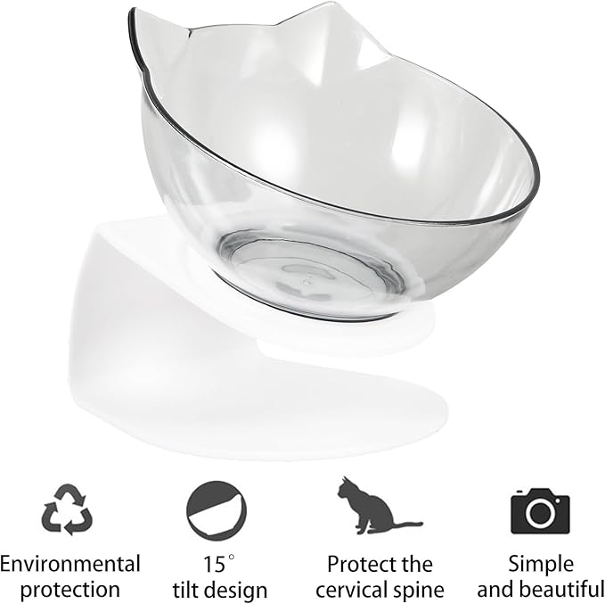 Toyvian Tilted Elevated Plastic Pet Feeding Bowl with Neck Protection for Cats, Single Bowl Suitable for Daily Feeding and Watering