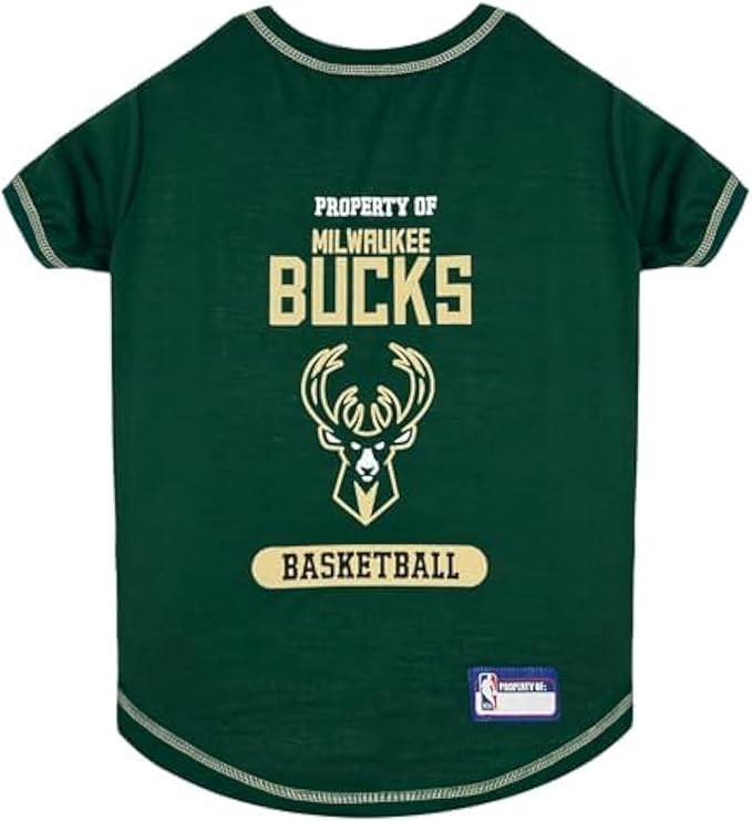 Pets First Cute Dog T-Shirt, Small - NBA Milwaukee Bucks Dog & Cat Shirt with Basketbal Team Logo. A Comfortable & Fashionable Yet Durable Pet Outfit, Sporty Dog Shirt