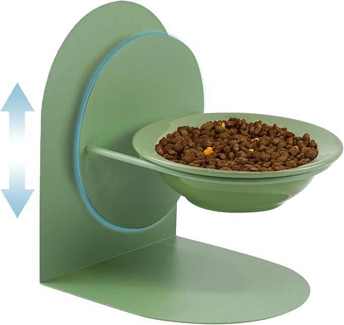 Adjustable Elevated Cat Bowl, Tilted Ceramic Cat Food Bowl with Metal Stand for Indoor Cats, Non-Spill & Non-Slip Raised Pet Feeder