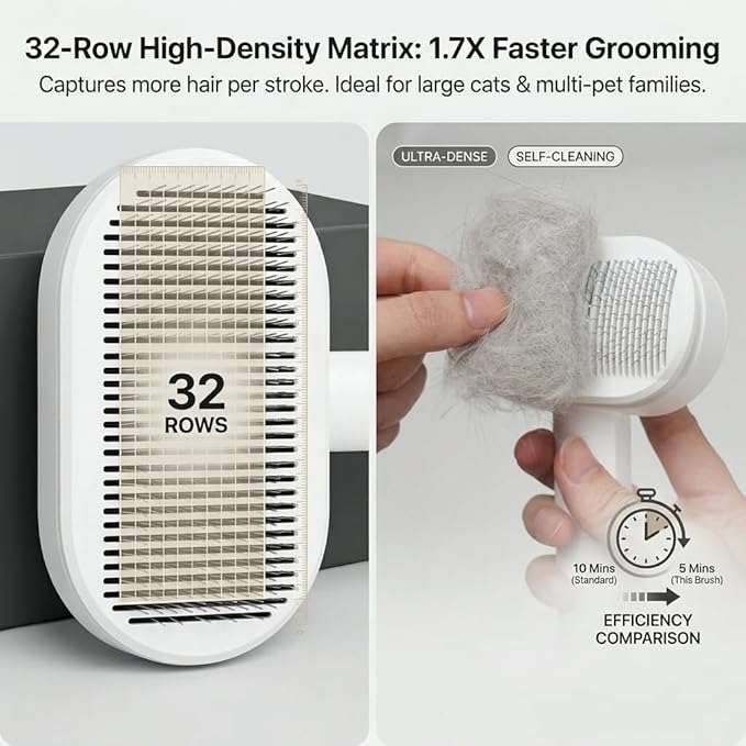 Prime Pets Cat Brush for Shedding, Self-Cleaning Slicker Brush for Long and Short Haired Indoor Cats, Fine Comb Protective Case Included