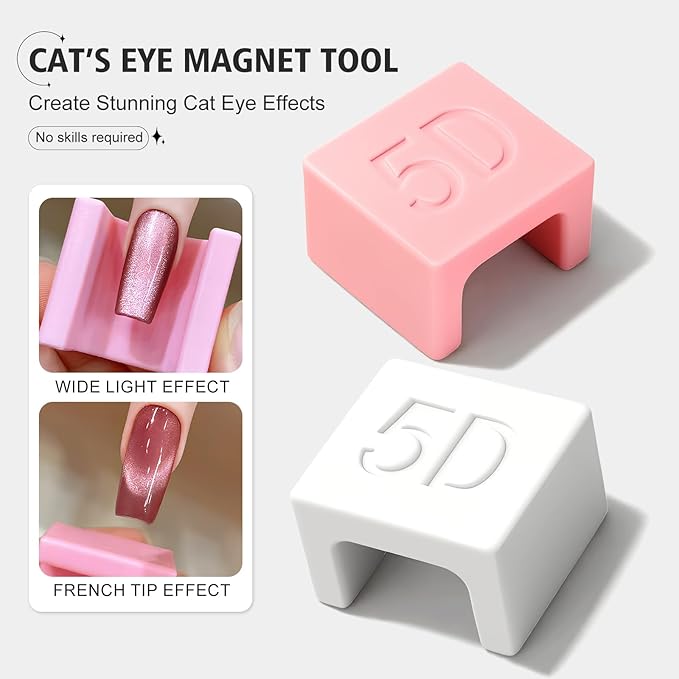 5D Nail Magnet Tool for Cat Eye Gel Polish - Strong Magnet, Non-Slip Finger Stand, Beginner Friendly Manicure Tool for DIY Home & Salon Use (NAT281-Pink)