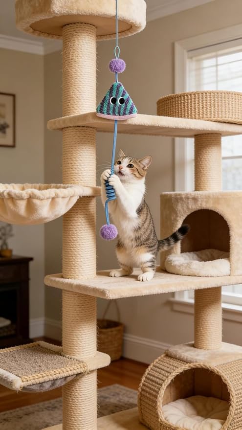 Spring Parachute Cat Toys for Indoor Cats,Interactive Door Hanging Cat Toys for Bored Indoor Adult Cats,Retractable Teaser Toy,Hanging Interactive Toys for Cat Kitten Chase Exercise (Style B-2PCS)