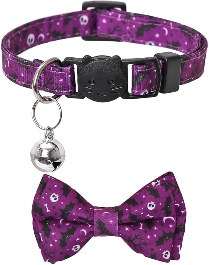 Halloween Cat Collar Breakaway with Cute Bow Tie and Bell for Kitty Adjustable Safety