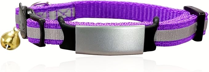 Personalized Reflective Cat Collars with Name Tag, Engraved Custom with Name and Phone, Nylon Breakaway Adjustable Identification Collar for Small, Medium, Kitty Cats