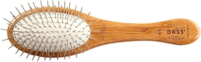 Bass Brushes Small Oval Wire Pet Brush with Bamboo Wood Handle
