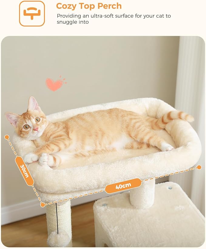 MUTTROS Cat Tree for Indoor Cats, 45.7" Multi-Level Cat Tower with Large Metal Frame Hammock, Cat Condo with 4 Scratching Posts and Top Perch for Small Medium Cat, Beige