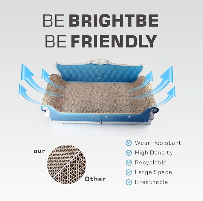 Extra Large Cat Scratcher Sofa Bed - 27.5" Durable Cat Couch & Scratching Board, Ergonomic Cardboard Lounge Furniture for Big Cats, Multi-Cat Households, Reversible Scratch Pad (Blue)