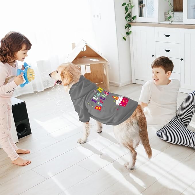 Dog Sweater Dog Hoodie Cold Weather Coat Hooded Sweatshirt for Puppies,Cats, Small Medium Large Dogs (Grey(It's My Birthday), X-Small)
